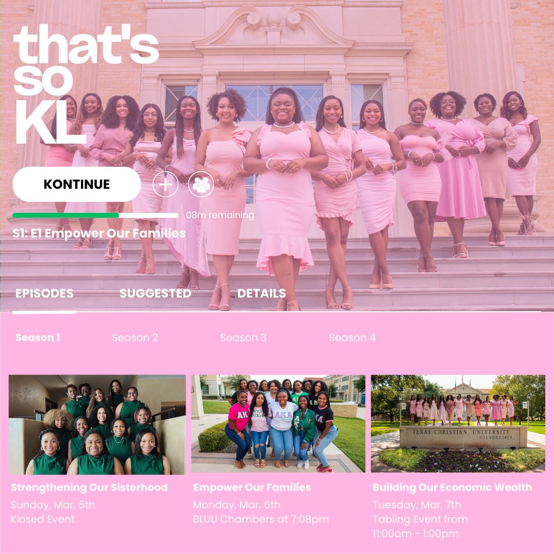 TCU_AKAs's tweet photo. ๐ถItโs the future I can skee๐ถ
Tune in on channel 1908 for our Skee Week featuring the hit series, Thatโs So KL๐๐
You donโt wanna miss out on this! ๐บ๐
#KeepingUpWithKL
#AKA1908
#SkeeWeek https://t.co/4c9dPLErZt