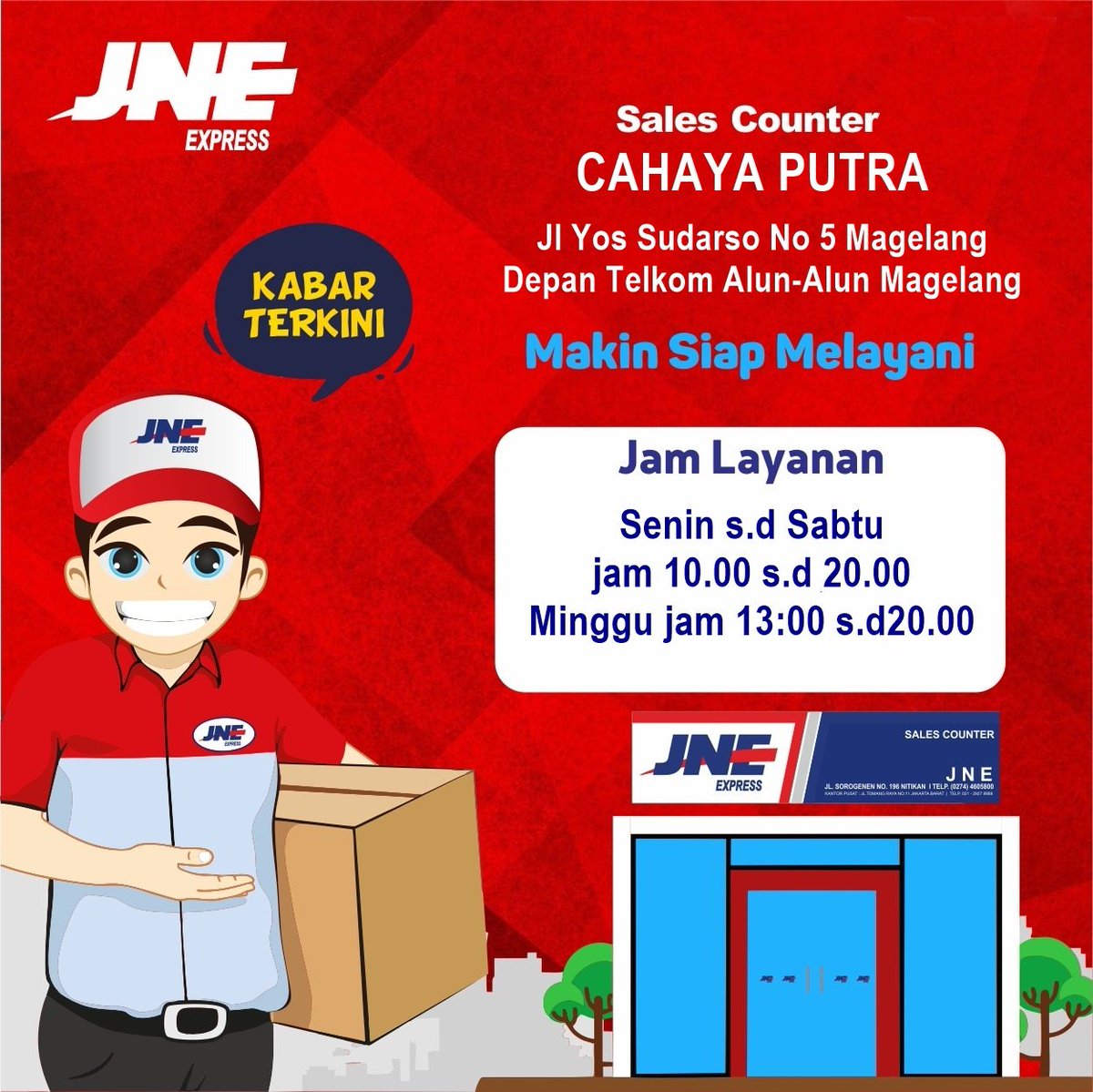 jnemgl's tweet photo. Kabar Gembira buat #temanJNE , sales counter JNE Cahaya Putra sudah
mulai buka nih, lokasinya di Jl Yos Sudarso no 5 Magelang. Depan Telkom
alun-alun Magelang. Follow juga akun IG nya @jne.cahaya.mgl. Mau
kirim paket pakai JNE aja yaa https://t.co/U00GECBuag