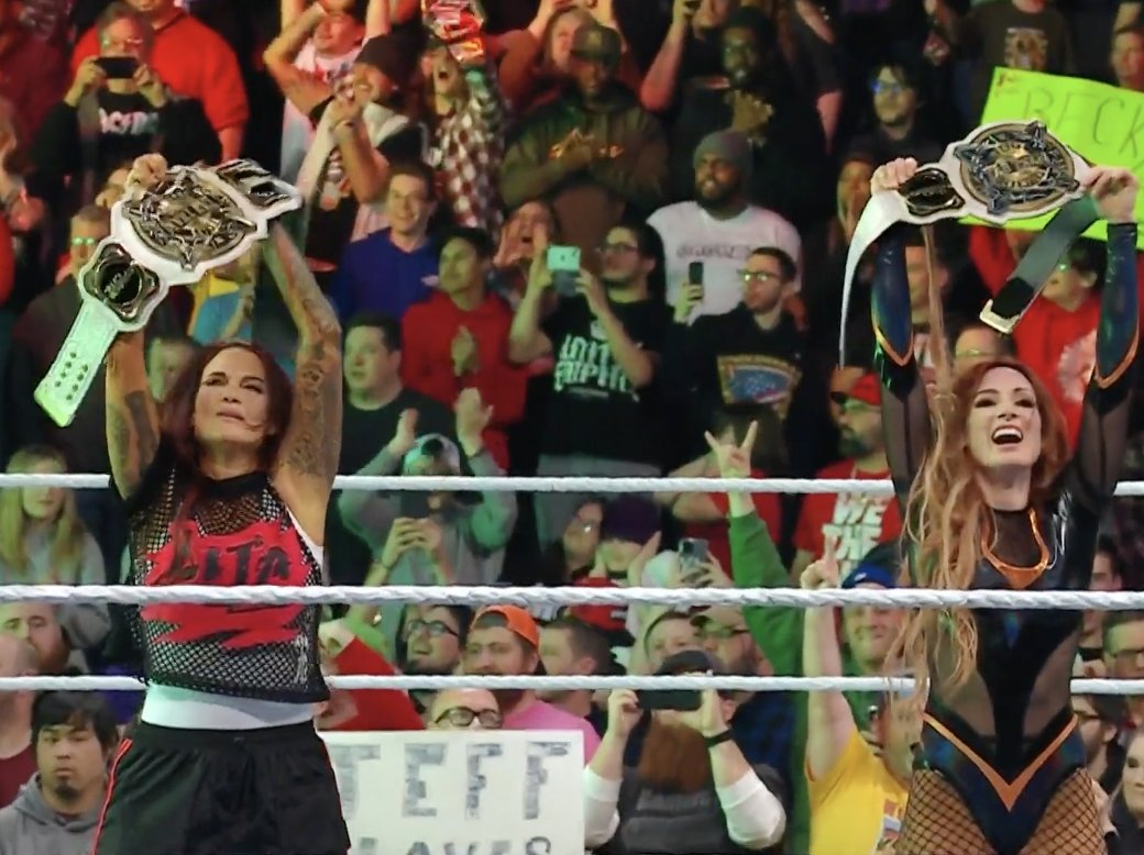 WWE's tweet photo. THEY DID IT!!!

@BeckyLynchWWE &amp; @AmyDumas are your NEW WWE Women's Tag Team Champions!

#WWERaw https://t.co/cuhadsLBj7