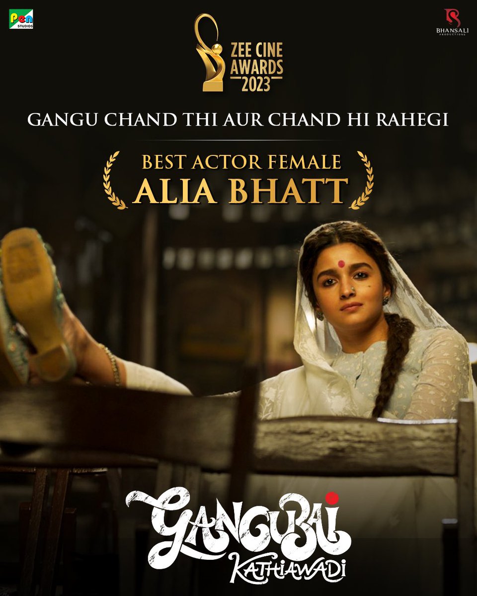 Gangu ko pyaar dene ke liye thank you 🙏 Grateful for all the love 🤍

#SanjayLeelaBhansali #GangubaiKathiawadi @aliaa08 

#ZeeCineAwards #ZCA23 #ZCA #IndianCinema #HindiFilm