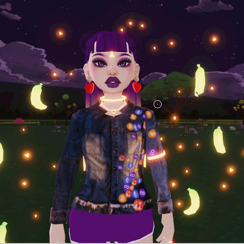 I am so thankful to have won this gorgeous jacket by <a href="/bitfiendd/">bitfiend.eth 🔺</a> and <a href="/Uniquehorns_nft/">TRUs - The Rocking Uniquehorns NFT</a>! I have an entirely new view of what is possible thanks to my <a href="/decentraland/">Decentraland</a> friends❤️
Shorts + Jewelry = <a href="/SoultryDubs/">Soultry Dubs</a> - HAPPY BIRTHDAY MAMA!!!
Hair+Makeup = <a href="/Doki3D/">Doki 3D | Commissions Open</a>  
Banana Aura = <a href="/gossipgirl/">Gossip Girl</a>