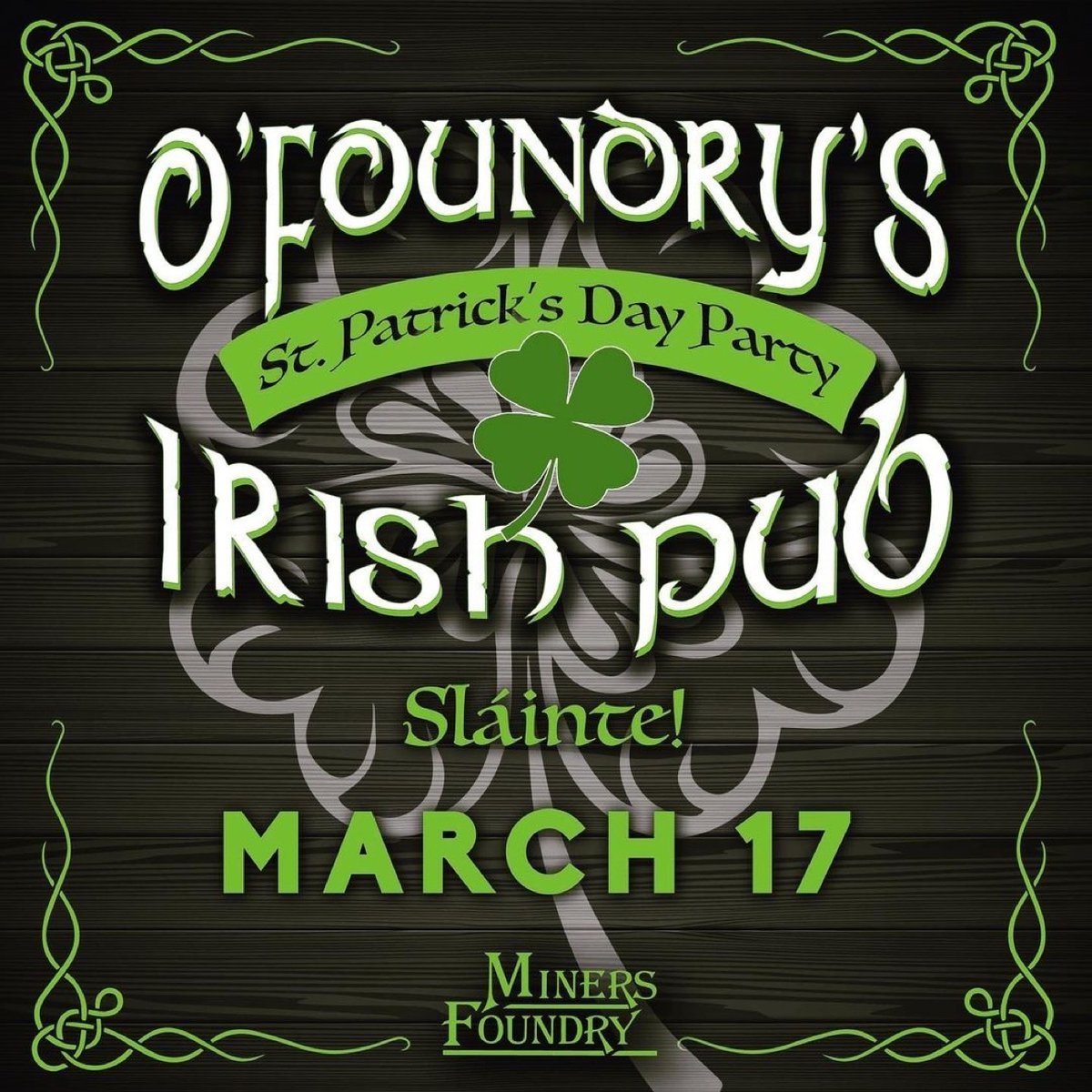 Our annual St. Patty's Day Party is BACK! Join us for an Irish Pub sing-along led by Harmony Happens, and stay for the Whiskey and of course, Guinness!

🍀 Friday, March 17 • $15 General admission
Doors open @ 6pm

Get tickets at l8r.it/pZDZ