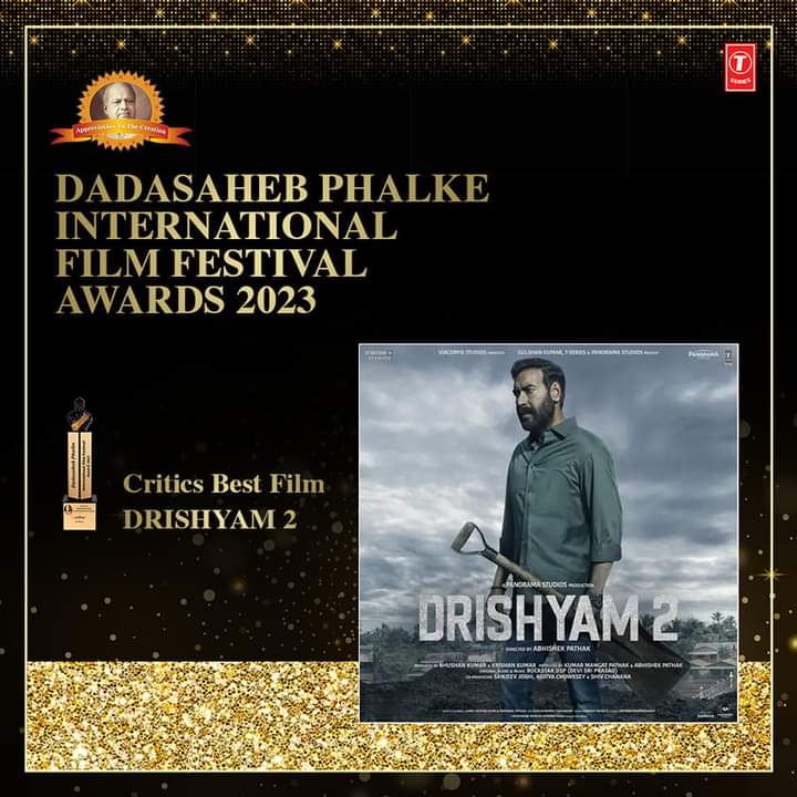 Congratulations to the whole team of #Drishyam2 for bagging the Critics Best Film award
@AjayDevgn #AkshayeKhanna #Tabu @ShriyaSaran #RajatKapoor @Ishitaofficial @jadhavmrunal73 @abhishek.m.pathak #BhushanKumar @kumarmangat.pathak.3 #KrishanKumar #AjitAndhare @thisisdsp