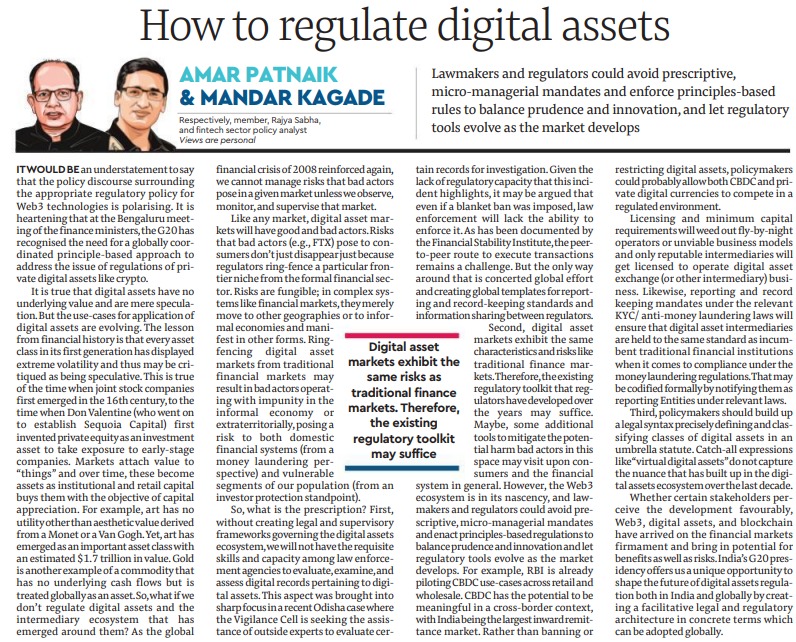 Amar4Odisha's tweet image. My article in the @FinancialXpress today about #DigitalAssets &amp;amp; the need for a #regulatoryframework for #Web3. We discuss the need to approach digital asset markets with the same regulatory vigor we do traditional markets, and more.

financialexpress.com/opinion/how-to…