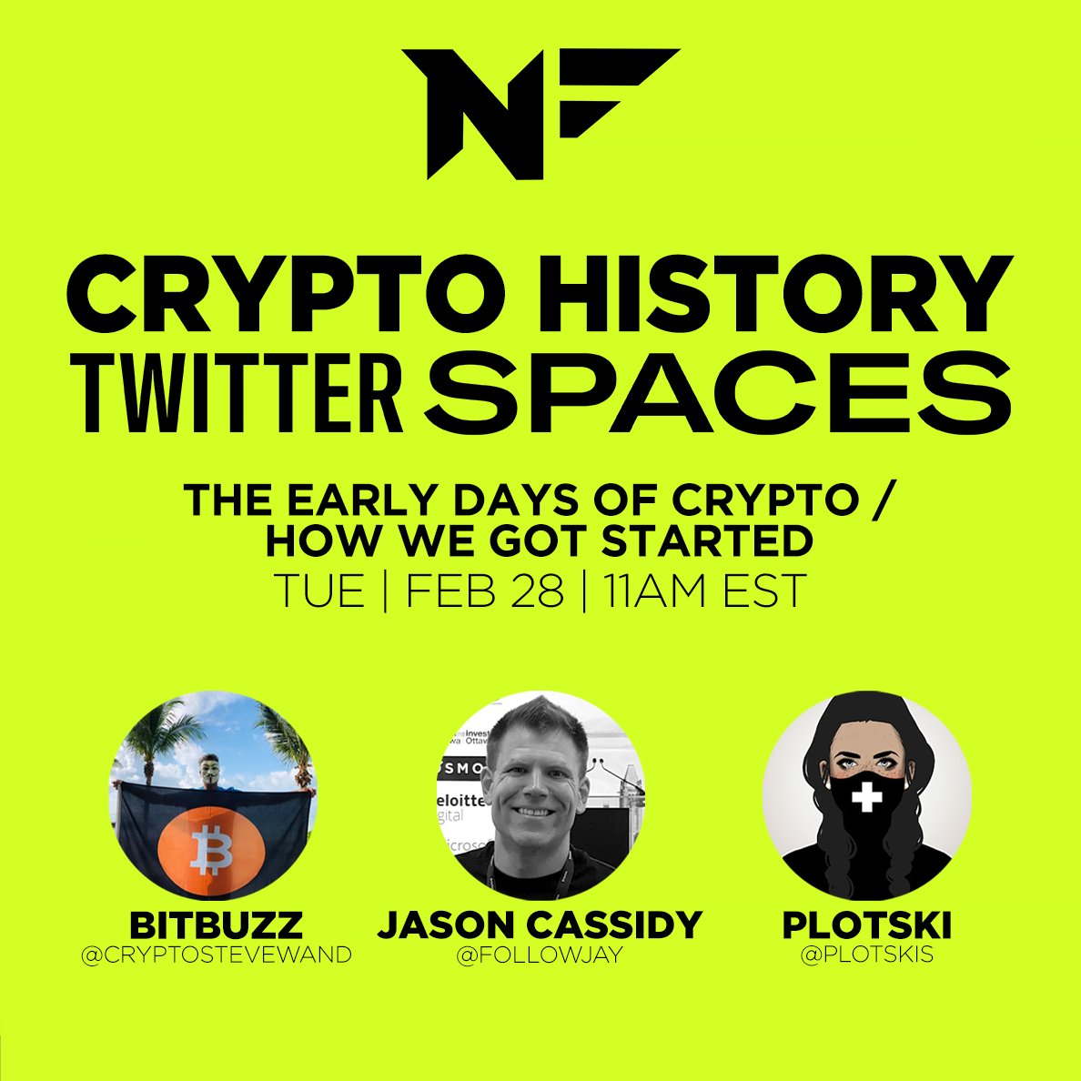 NotFungible's tweet photo. How did you get into crypto and NFTs? 🫵

Join our Crypto History space today and share your story!

11 AM EST ⤵️
https://t.co/8FsPbxBacu https://t.co/sC0J2wLL7g