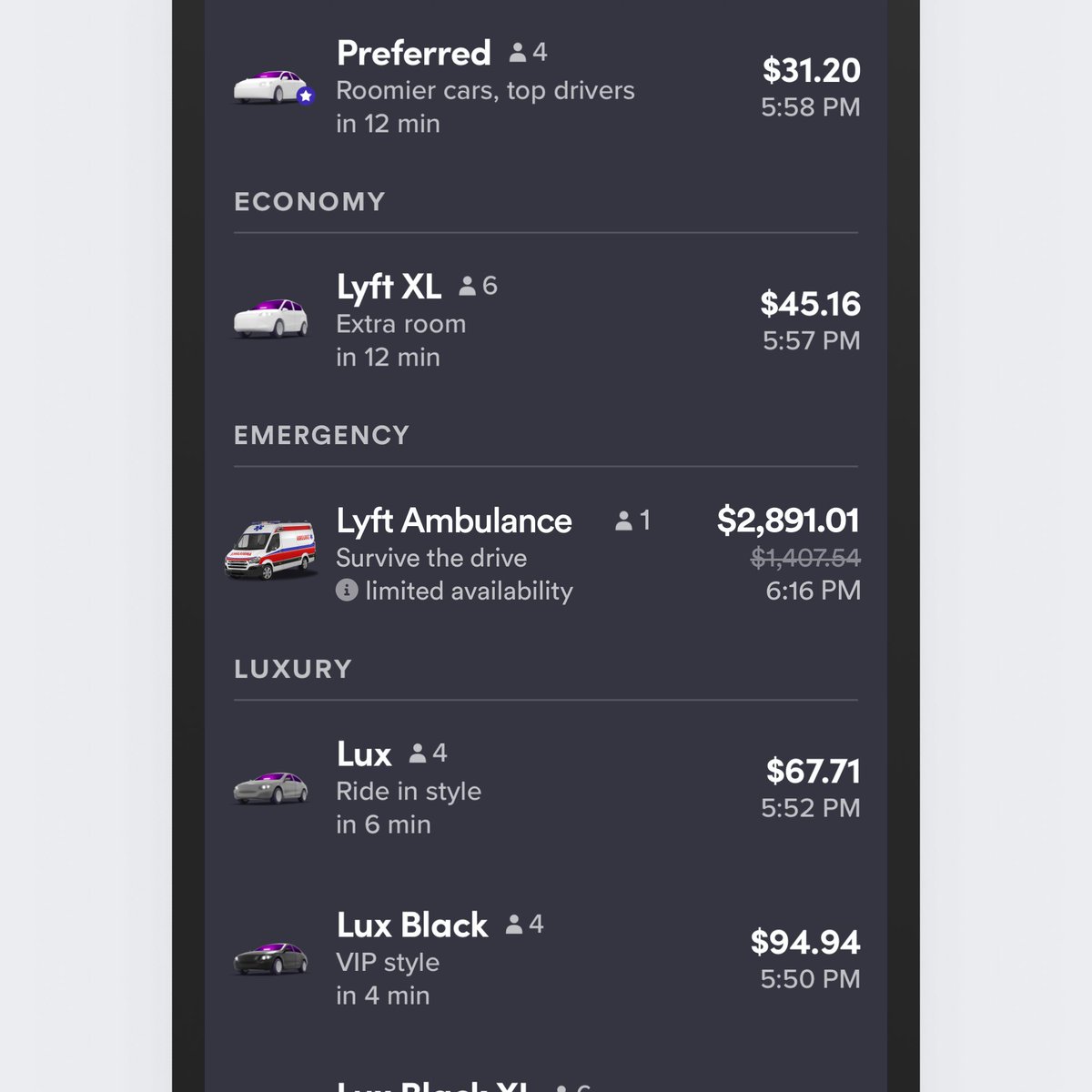 soren_iverson's tweet photo. Lyft Ambulance https://t.co/x9l0hzCMki