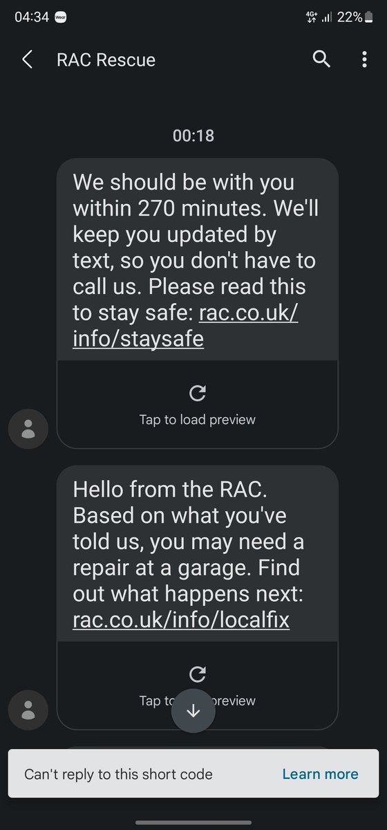 growingsidewayz's tweet photo. #RAC breakdown service. 5hrs and counting for a jump Start. Middle of the night and a shameful service for what you charge. Nearly time to go to work and I'm tired hungry and not happy at all. https://t.co/2kN0SYnDa1