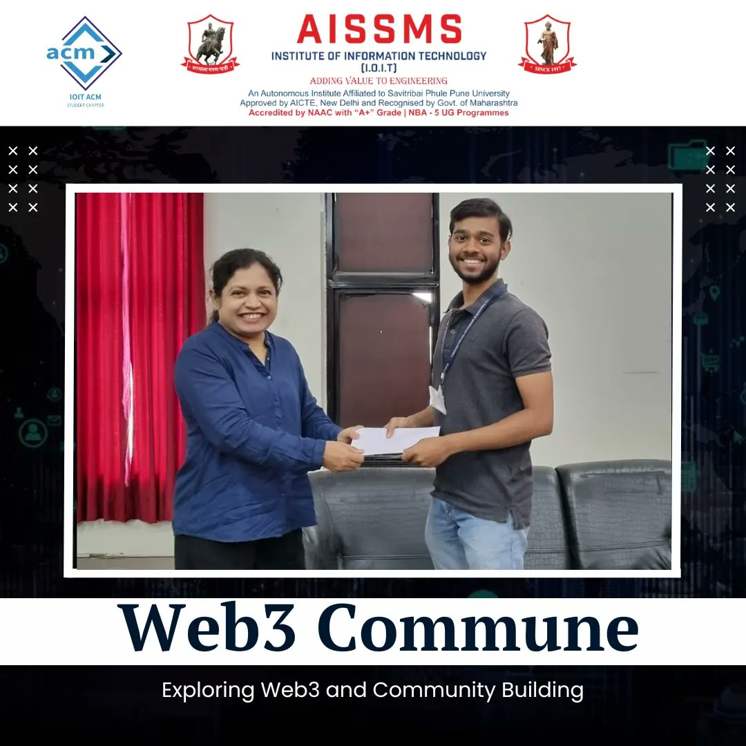IOIT_ACM's tweet photo. AISSMS IOIT ACM Student Chapter conducted an event "WEB3 COMMUNE" on 27th Feb 2023.
@AISSMS_IOIT @Indiaacm
#web3 #blockchaintechnology #web3community #ioitacm #acm #aissmsioit #aissms https://t.co/xDHC3KaBGM