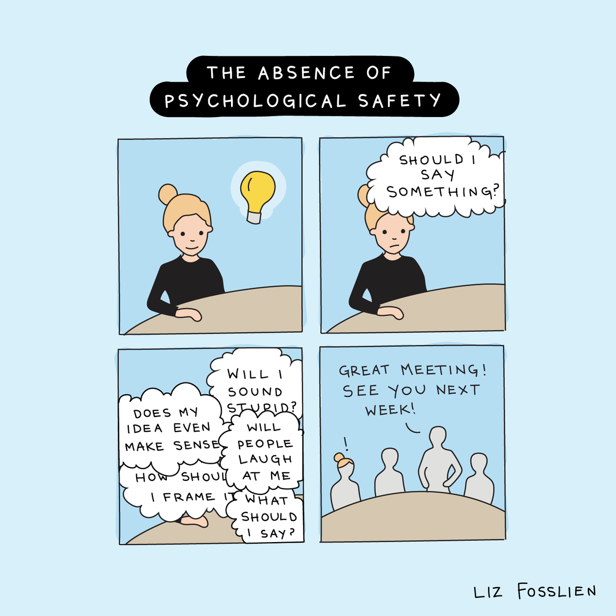 SarikaKharbanda's tweet photo. A spot on illustration @lizandmollie Thank you! ❤️
We need to create an environment where people feel comfortable enough to make wild suggestions, to say what's on their mind and to experiment without judgement.
#leadership #management #leanchange #innovation #futureofwork https://t.co/Asb1vqQtKx