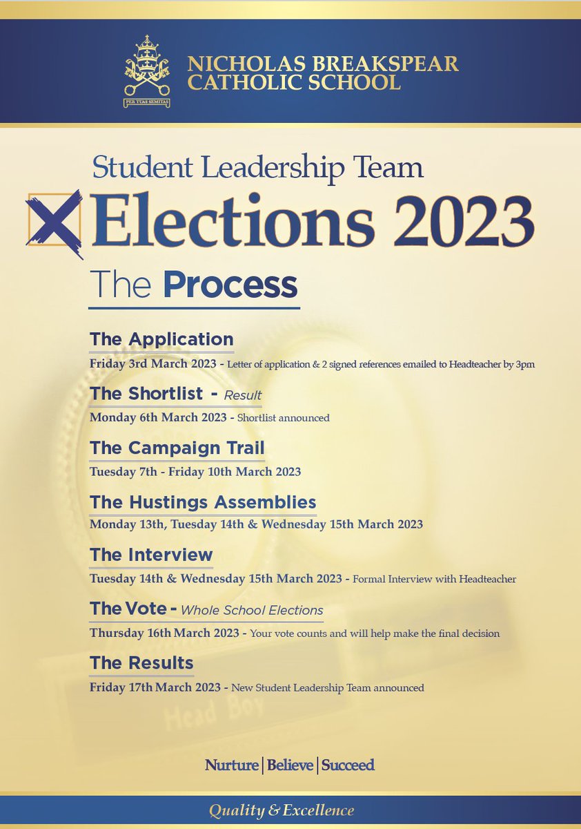 NBS_Herts's tweet image. Here at NBS we are getting ready to find out who will be a part of our new Student Leadership Team. The process has begun… good luck! #transformationalleaders #nbsrolemodels #goodluck