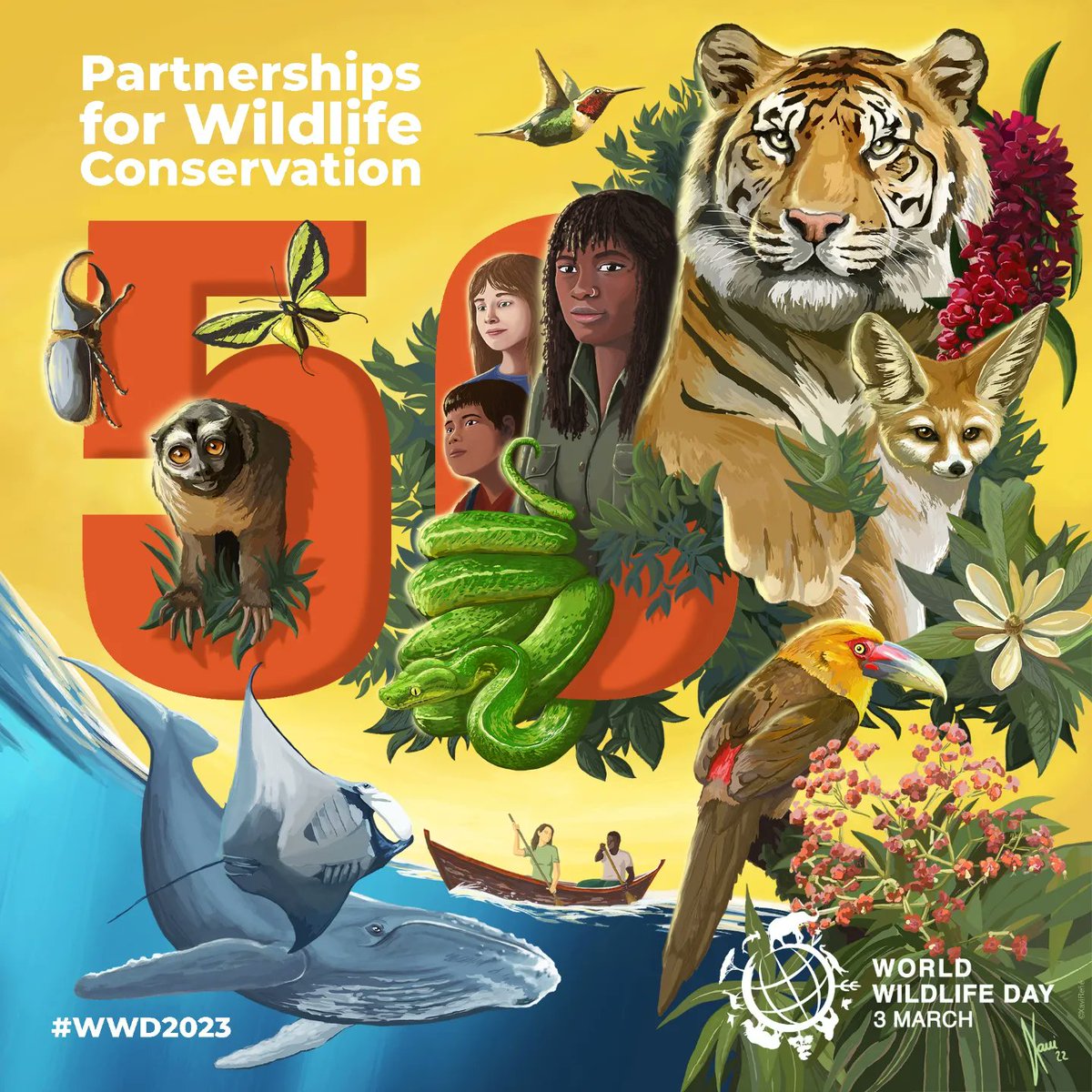 On March 3 #WorldWildlifeDay we celebrate the wild animals and plants, and their contribution to our lives and the health of the planet. This year is also the 50th anniversary of @CITES that guards wild species under threat from illegal trade. ￼ #CITES50 #WWD2023 #UNited4Land