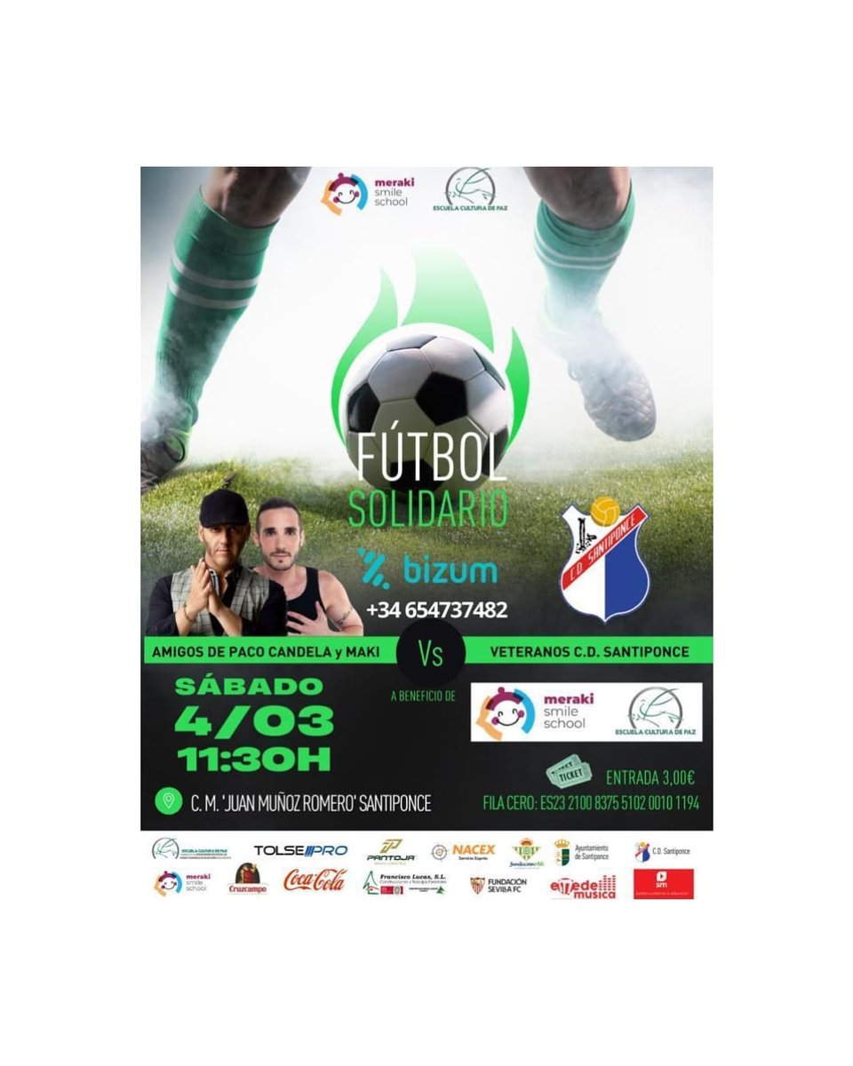 ec_depaz's tweet photo. 📣 | Os traemos una gran noticia: el próximo sábado 4 de Marzo a las 11:30h tendrá lugar un partido de fútbol solidario en Santiponce @SantiponceAyto. https://t.co/3gVZ89qLOf