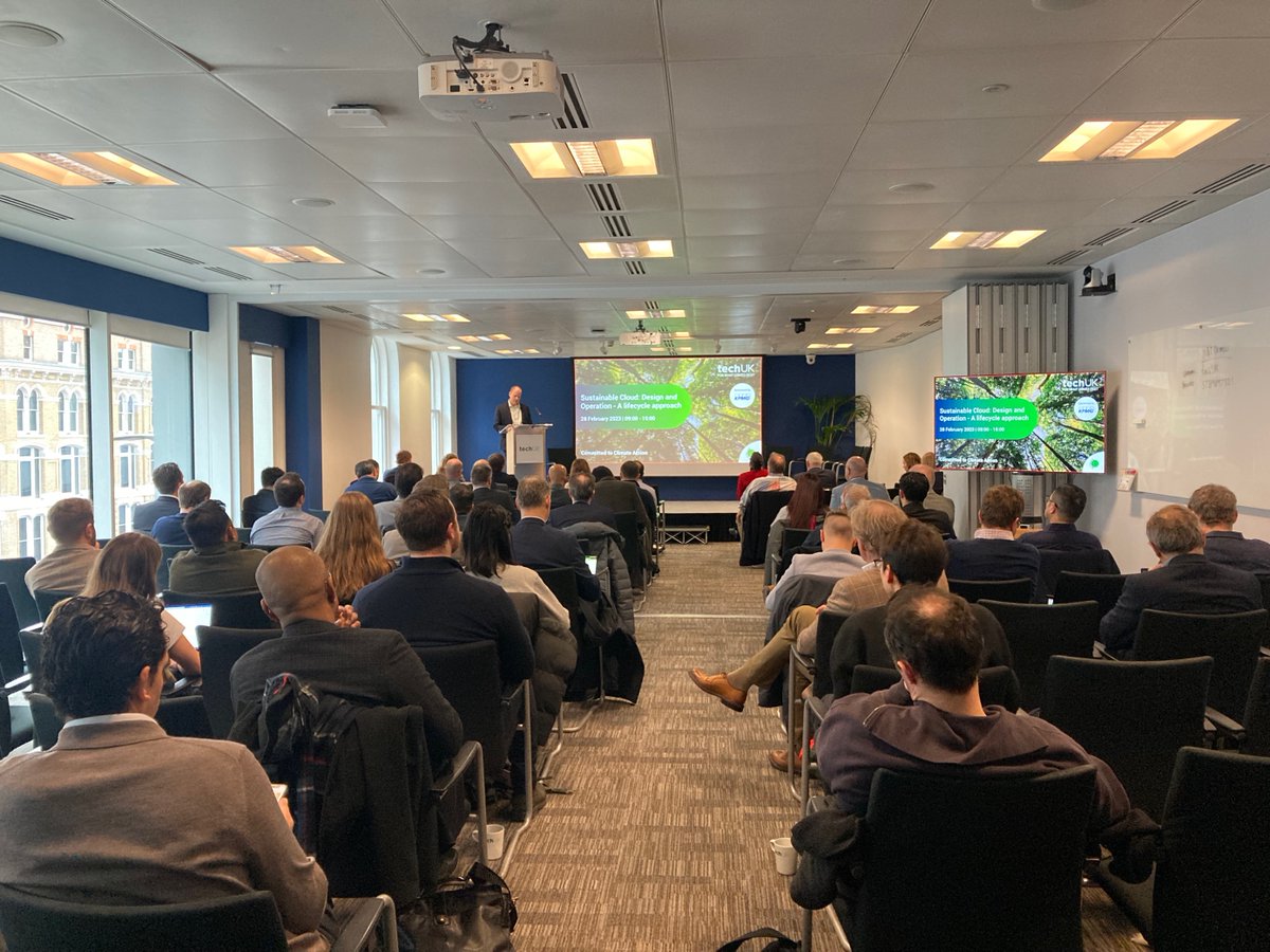 techUK's tweet photo. It's great to see so many people joining our event today on #sustainability #datacentres and #cloudcomputing 

Thanks to @kpmguk for sponsoring the event and opening the session 🌳☁️ https://t.co/VhkeEfN9YB