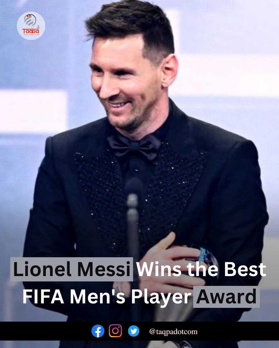 Taqpadotcom's tweet photo. World Cup champion Lionel Messi was named best men's soccer player in 2022 by FIFA during a ceremony held in Paris on Monday.
#LionelMessi #FIFA  #WorldCup  #soccer #m10 https://t.co/PebRTq4zkp