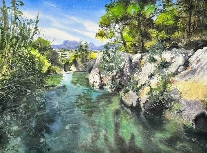 FuentesAlgar's tweet photo. Preciosa acuarela del Toll Blau, Les Fonts d'Algar 🏞

Que la memoria nos respete para seguir trayendo a aquellos que en algún momento acompañaron nuestro caminar. 

🎨🖋 IG carlos_garcia_art

#fontsdalgar 
#callosadensarria 
#costablanca 
#comunitatvalenciana
#paisajeacuarela https://t.co/TcUd04E60s