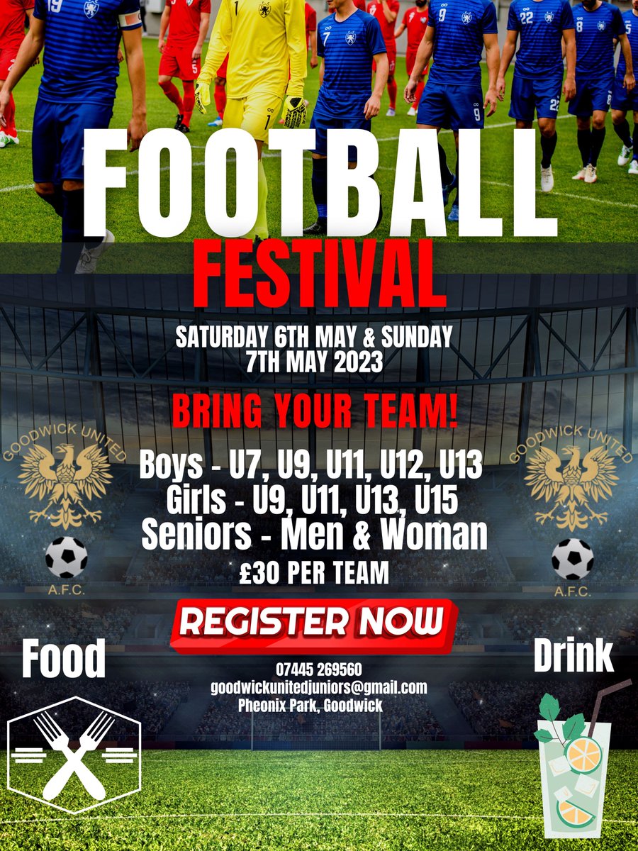 Thanks for all the entries and interest shown so far, spaces are filling faster than we expected.

Register your team using the link below. Any questions or queries contact goodwickunitedjuniors@gmail.com

forms.gle/wE7vLbN4aTi41U…

#Ragura