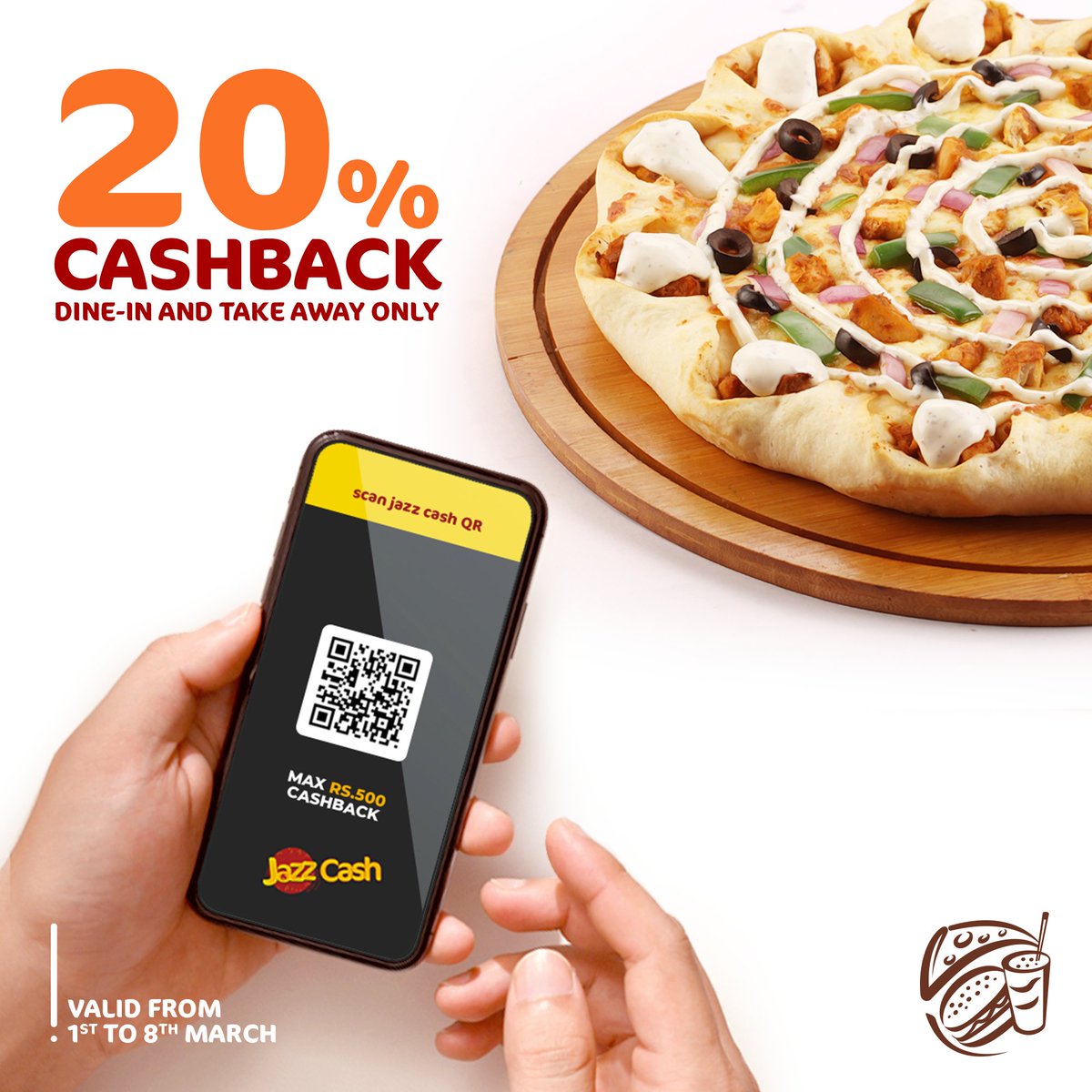 Get 20% cashback on your dine-in or take-away orders when you pay with Jazz Cash! Don't miss out on this Cheezy deal!
Max 500 Cashback, valid from 1st march to 8th march 2023 🍔💸 

#JazzCash #CashbackOffer #DineInTakeAway #Cheezious #PSL08 #islamabad #crowncrust