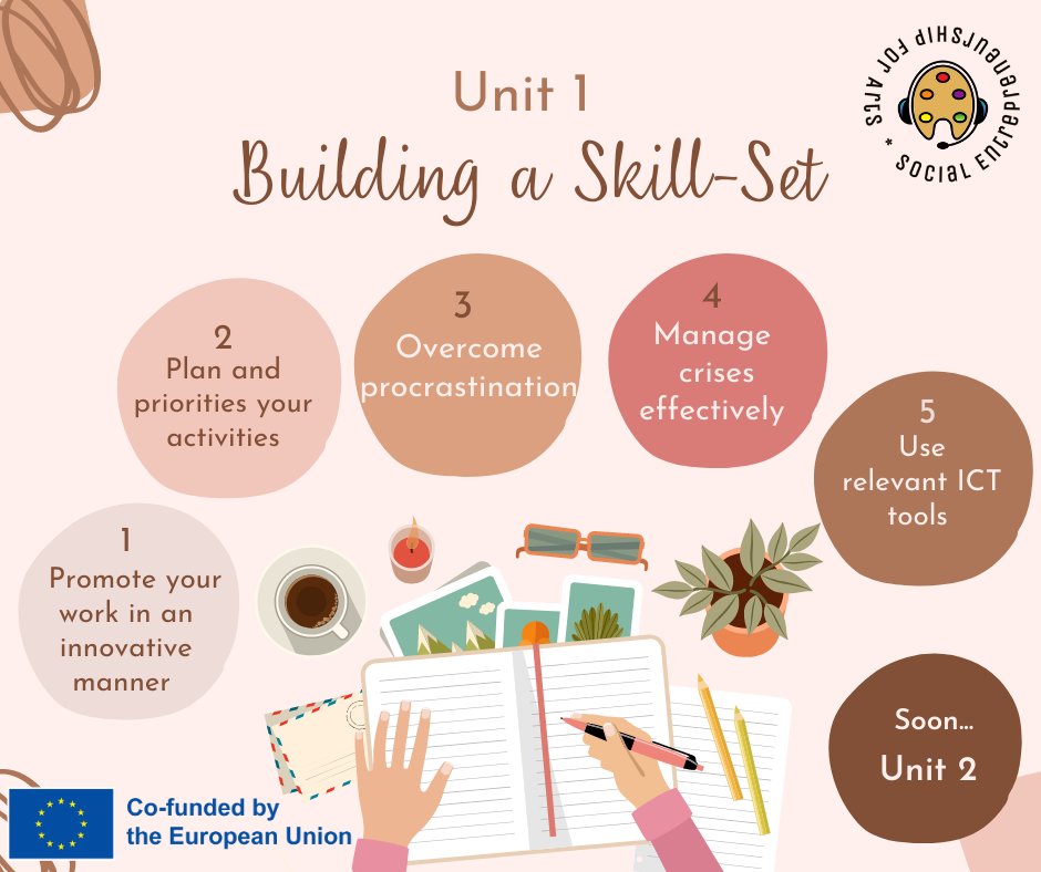 SE4Arts's tweet photo. Unit 1 of our course on Social Entrepreneurship 4 Arts: Building a Skill-Set for your Social Enterprise

You will acquire both hard and soft skills to establish your Creative ocial Enterprise.

For more info: https://t.co/STNsIXwtOz #SE4Arts #ErasmusPlus #art4socialchange https://t.co/KtRXoWkOj3
