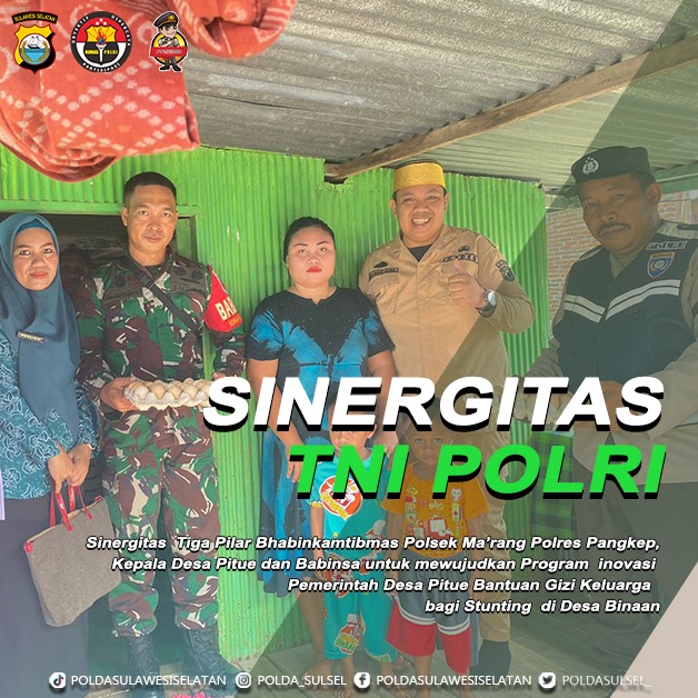 SihumasBaranti's tweet image. SINERGITAS TNI POLRI

Sinergitas tiga pilar Bhabinkamtibmas Polsek Ma'rang Polres Pangkep, Kepala Desa Pitue dan Babinsa untuk mewujudkan Program inovasi Pemerintah Desa Pitue Bantuan Gizi keluarga bagi Stunting di Desa Binaan.

#BaktiUntukNegeri