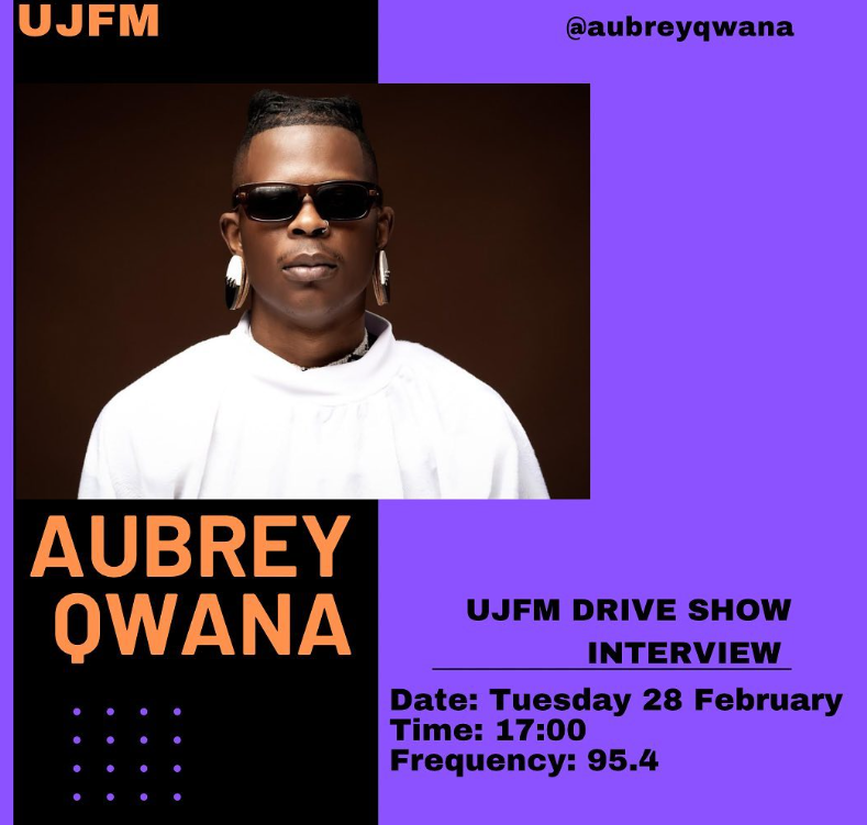 ujfm's tweet photo. Catch the platinum selling artist @aubreyqwana on the #ujfmdriveshow at 17h00 today.
#ujfm #shapingthefuture #drivegang https://t.co/a2OvUb5eZe
