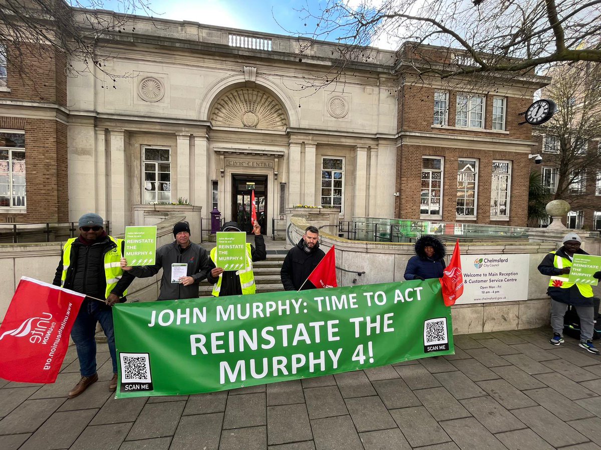 themurphy4_'s tweet photo. Next on the list are @ChelmsCouncil - we’re at a different council but our demand is the same. Put pressure on @jmurphyandsons to get the Murphy 4 back to work! #ReinstateTheMurphy4 https://t.co/a53u6eXq5L