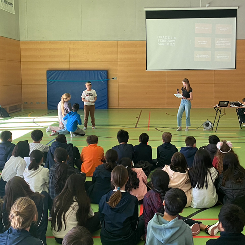 Drawing on research and their own experiences, Grade 7 students used their creative and collaborative skills to produce an entertaining yet educational presentation about bullying and violence. 

“Say no to bullying and violence! Don’t be aggressive! Be assertive!” #Impact