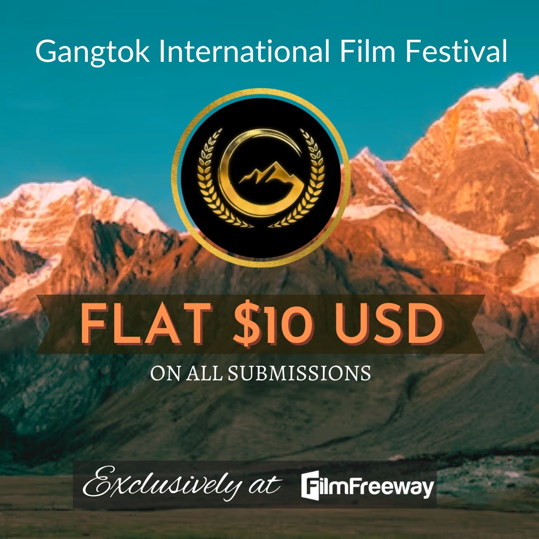 𝗚𝗲𝘁 𝐅𝐋𝐀𝐓 $10 𝐔𝐒𝐃 𝐨𝐧 𝐚𝐥𝐥 𝐬𝐮𝐛𝐦𝐢𝐬𝐬𝐢𝐨𝐧𝐬.
𝗦𝘂𝗯𝗺𝗶𝘀𝘀𝗶𝗼𝗻 𝗹𝗶𝗻𝗸 : 
filmfreeway.com/GangtokInterna…
𝗩𝗮𝗹𝗶𝗱 𝘁𝗶𝗹𝗹: 15th March, 2023.
𝐇𝐮𝐫𝐫𝐲 𝐔𝐩 & 𝐒𝐮𝐛𝐦𝐢𝐭 𝐍𝐨𝐰!
#discount #offer #voucher #filmsubmission #filmfestival #fest #festivalof2023