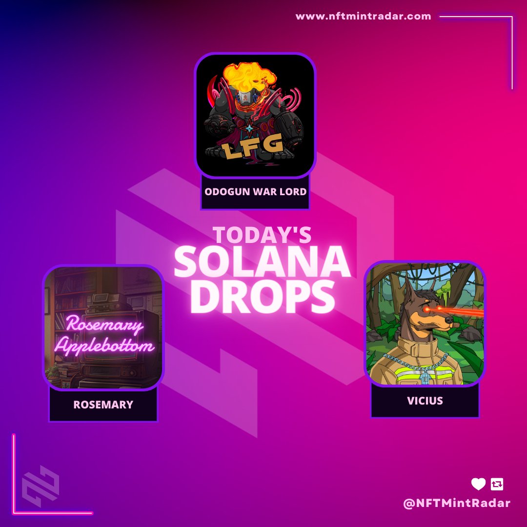 NFTMintRadar | Upcoming NFTs (@nftmintradar) on Twitter photo πDon't miss out on the hottest #Solana mints of the day!π
π 28th February
π£<a href="/odogun_nft/">ODOGUN</a>-0.5β
π£<a href="/Retro_Trades/">RetroTrades</a>-0.69β
π£<a href="/ViciusNFT/">Vicius | Minting Feb. 28</a>- 1.2β
#NFT #NFTs #NFTdrops #NFTCommunity
Check it out now β¬
bit.ly/TodaysSolana πDon't miss out on the hottest #Solana mints of the day!π
π 28th February
π£<a href="/odogun_nft/">ODOGUN</a>-0.5β
π£<a href="/Retro_Trades/">RetroTrades</a>-0.69β
π£<a href="/ViciusNFT/">Vicius | Minting Feb. 28</a>- 1.2β
#NFT #NFTs #NFTdrops #NFTCommunity
Check it out now β¬
bit.ly/TodaysSolana