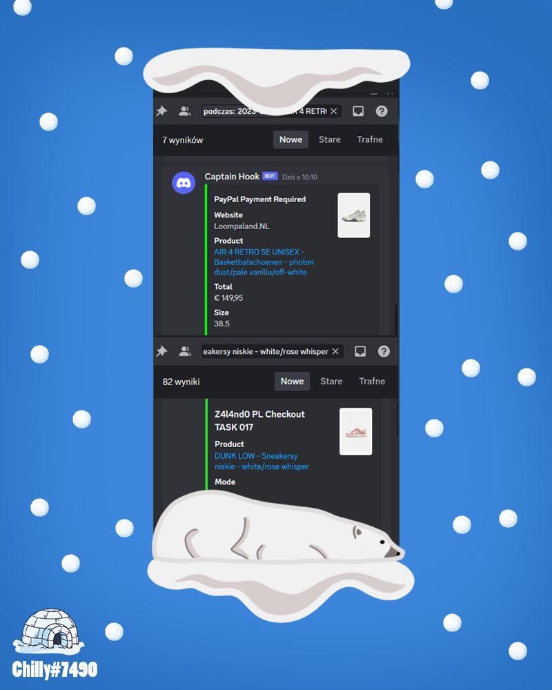 ❄ Chilly ❄ (@bapemaestro) on Twitter photo Jordan 4 Craft (GS)
x7
Dunk low whisper
x82
ALL PAID
Let's cook with me🐻❄️
discord.gg/HvG9zXYFtG
<a href="/CookerzyPL/">Cookerzy</a> <a href="/BananaFramework/">BananaAIO</a> <a href="/HazeyAIO/">HazeyAIO</a> <a href="/Nootify/">Nootify</a> <a href="/EscapeNotify/">Escape</a> <a href="/HypemonitorPL/">HYPEMONITOR</a> <a href="/flipsocietyPL/">Flip Society</a> <a href="/PorterProxies/">Porter Proxies</a> <a href="/ShinyProxies/">Shiny Proxies</a> <a href="/Marsproxies/">MarsProxies</a> <a href="/Lemon_Proxies/">LemonProxies</a> <a href="/TheLemonClub_/">LemonClub</a> <a href="/oxylabs/">Oxy</a> Jordan 4 Craft (GS)
x7
Dunk low whisper
x82
ALL PAID
Let's cook with me🐻❄️
discord.gg/HvG9zXYFtG
<a href="/CookerzyPL/">Cookerzy</a> <a href="/BananaFramework/">BananaAIO</a> <a href="/HazeyAIO/">HazeyAIO</a> <a href="/Nootify/">Nootify</a> <a href="/EscapeNotify/">Escape</a> <a href="/HypemonitorPL/">HYPEMONITOR</a> <a href="/flipsocietyPL/">Flip Society</a> <a href="/PorterProxies/">Porter Proxies</a> <a href="/ShinyProxies/">Shiny Proxies</a> <a href="/Marsproxies/">MarsProxies</a> <a href="/Lemon_Proxies/">LemonProxies</a> <a href="/TheLemonClub_/">LemonClub</a> <a href="/oxylabs/">Oxy</a>