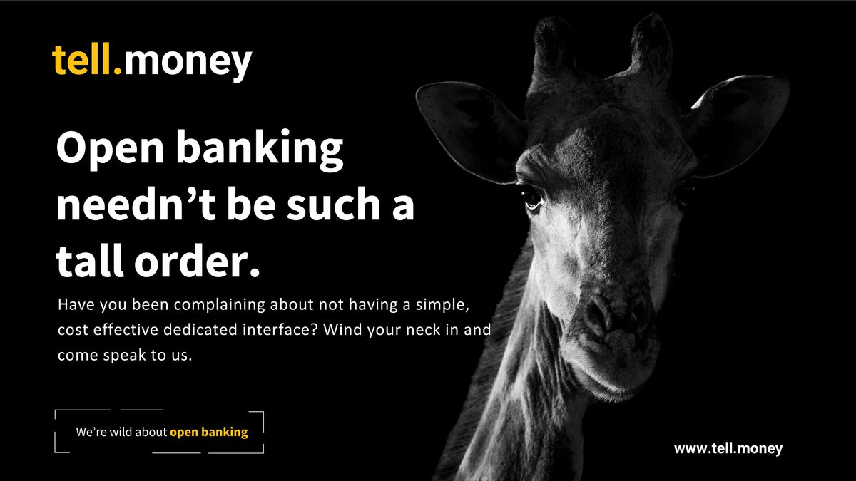 Have you been complaining about not having a simple, cost effective dedicated interface? Wind your neck in and come speak to us. 🦒

buff.ly/3SBqVCm 

#TalkToTell #OpenBanking #fintech #digitalbanking #fintechnews #openfinance #BankingIndustry