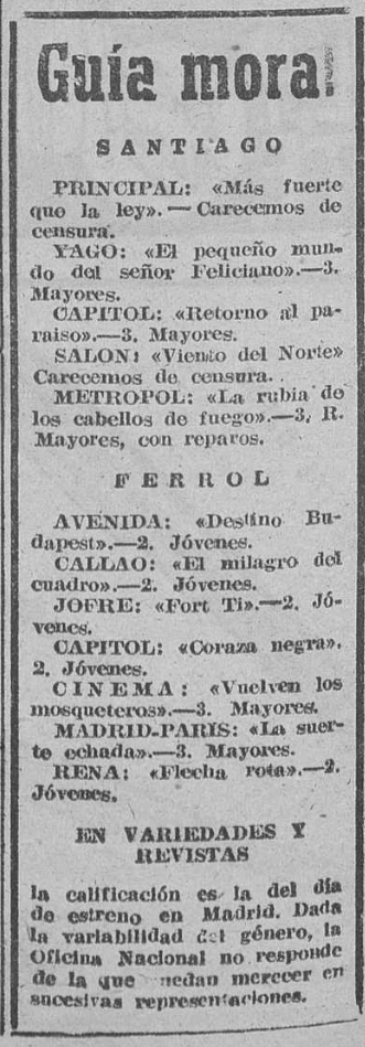 CFilmada's tweet photo. 👉 Velaquí un exemplo de Guía moral da censura franquista en El Correo gallego: diario político de la mañana.

📅 13 de marzo de 1955 https://t.co/Go3vKS4Iwe