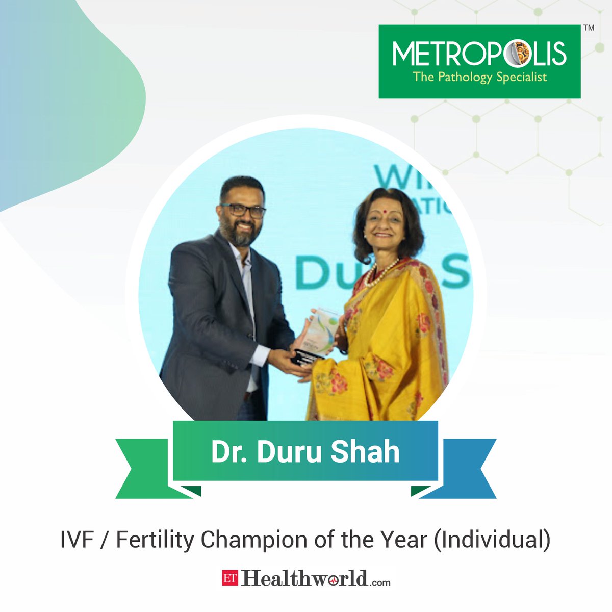 MetropolisLab's tweet photo. Dr. Duru Shah has been awarded the IVF/Fertility Champion of the Year Award by ETHealthWorld for her outstanding contribution to the IVF industry.

 #AwardPost #ETHealthWorld #Congratulations #MetropolisLabs #HealthCare https://t.co/336kjdydpw