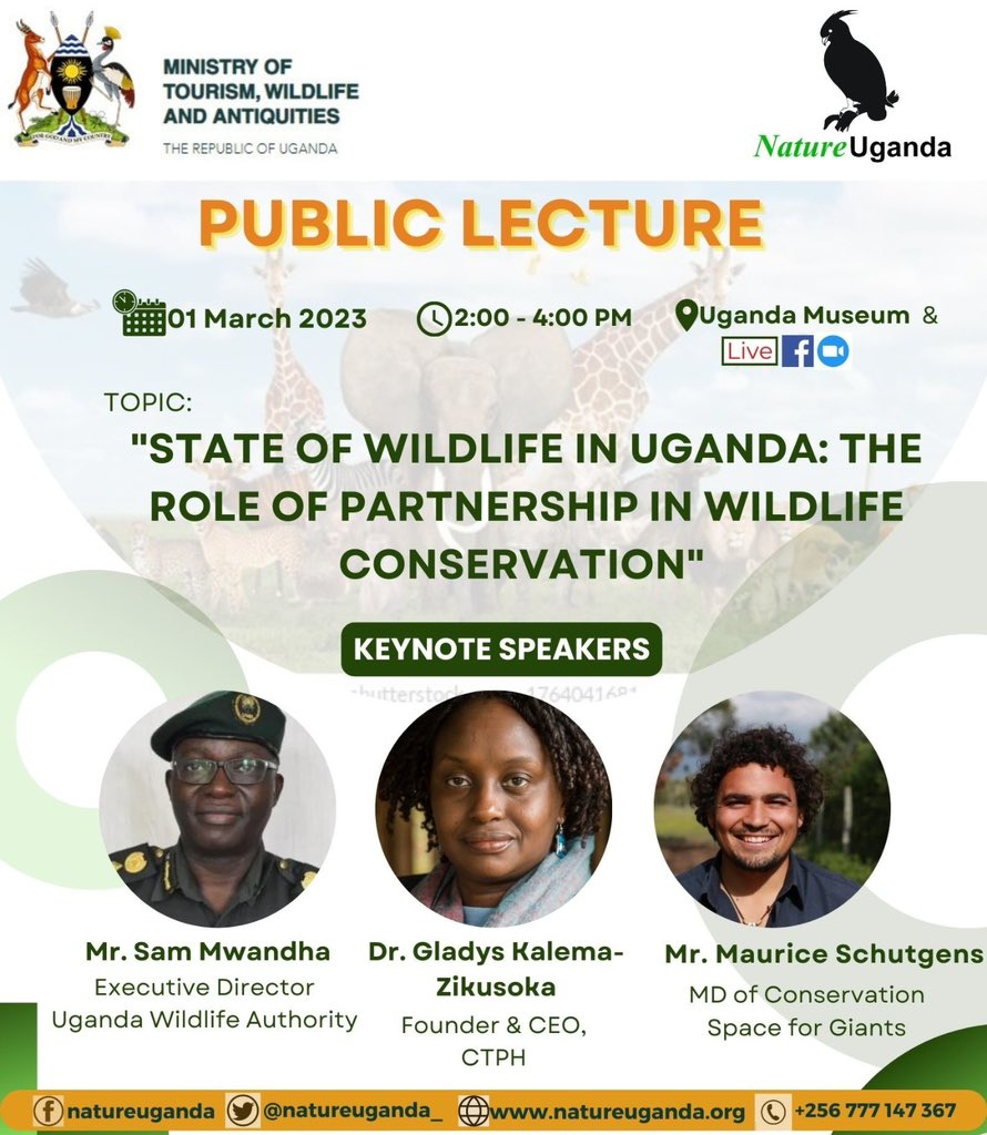 Join us tomorrow as we talk about the state of wildlife in Uganda, and the role of partnership in wildlife #conservation. 🕰️ 2PM - 4PM (GMT+3) 🗓️ 01/03/2023 📍 Uganda Museum / Online