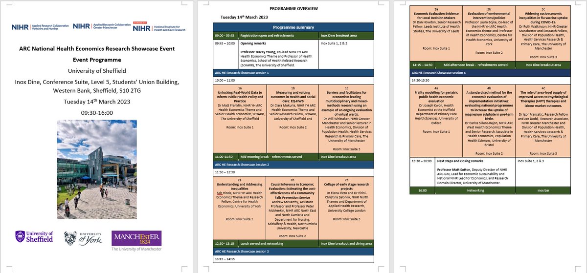 📢National ARC Research Showcase Event bookings close 7th March 📢 
⏰ Event - Tues 14th March
🕘9:30am-4:00pm
➡️ tinyurl.com/4urspu4m
@young4T @ScHARRSheffield <a href="/bojke_laura/">Laura Bojke</a> <a href="/DrMattFranklin/">Matt Franklin</a> @sebh2005@ARC_GM_