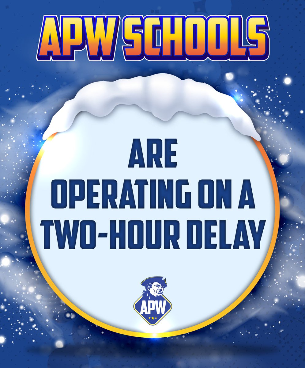 February 28, 2023 - APW CSD TWO-HOUR DELAY

Due to severe inclement weather and with the safety of our students and staff in mind, APW CSD will be delayed by two hours.

Please stay tuned to your local television and radio stations for updates.