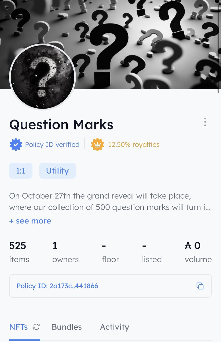 QuestionCNFT's tweet photo. 500 Question marks locked &amp; loaded 

Who wants to be the first to receive one?

Engage for a question mark ❓ ❓❓

#CNFT #CNFTCollection #CNFTCommunity #CNFTGiveaways #CNFTProject #NFTGiveaway #NFT https://t.co/C3BOTCXrcp