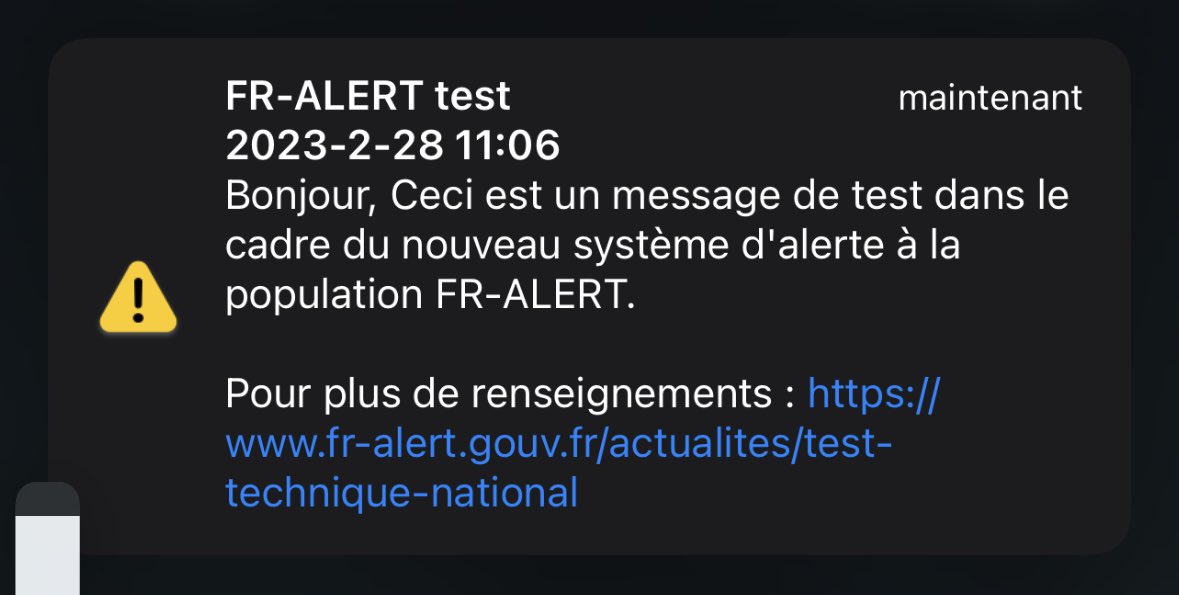 vinchch's tweet image. Test FR-Alert recu il y a quelques minutes. Le son est super violent quand meme. #fralert #testalert