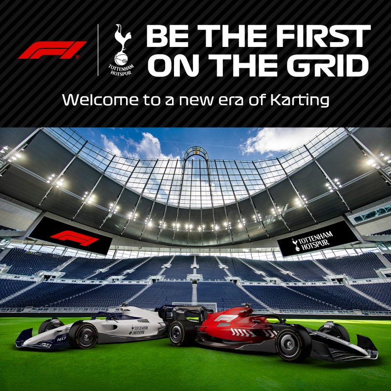 SpursStadium's tweet photo. We are bringing yet another popular global sport brand to Tottenham Hotspur Stadium! 🤩 
 
The world’s first in-stadium electric karting facility will be exclusively delivered by @SpursOfficial and @F1.
 
Coming in Autumn 2023…