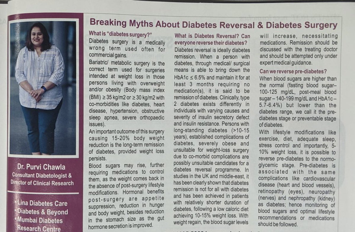 An opportunity to write for #femina is not to be missed. Myths about #diabetesreversal are too many. Hope this is useful. #diabetesfriendly #DiabetesAwareness #prediabetes