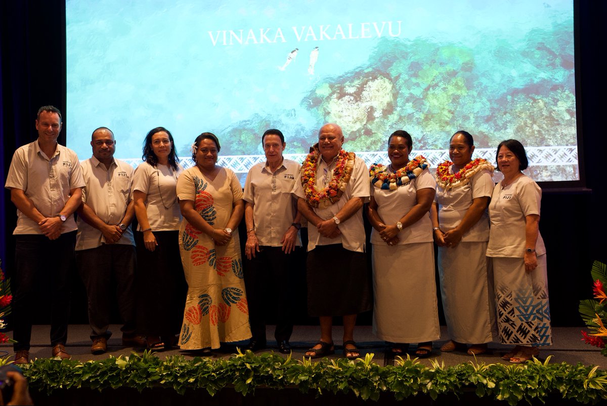 TourismFiji's tweet photo. Tourism Fiji celebrates "Fiji: Where Happiness Comes Naturally" this afternoon. Hon. Gavoka thanked Ms. Wati Talavutu for helping create our new logo, &amp; the people of Fiji for helping us showcase Fiji's culture. 

Shout out to all our incredible agency &amp; industry partners! https://t.co/bDXYloEFme
