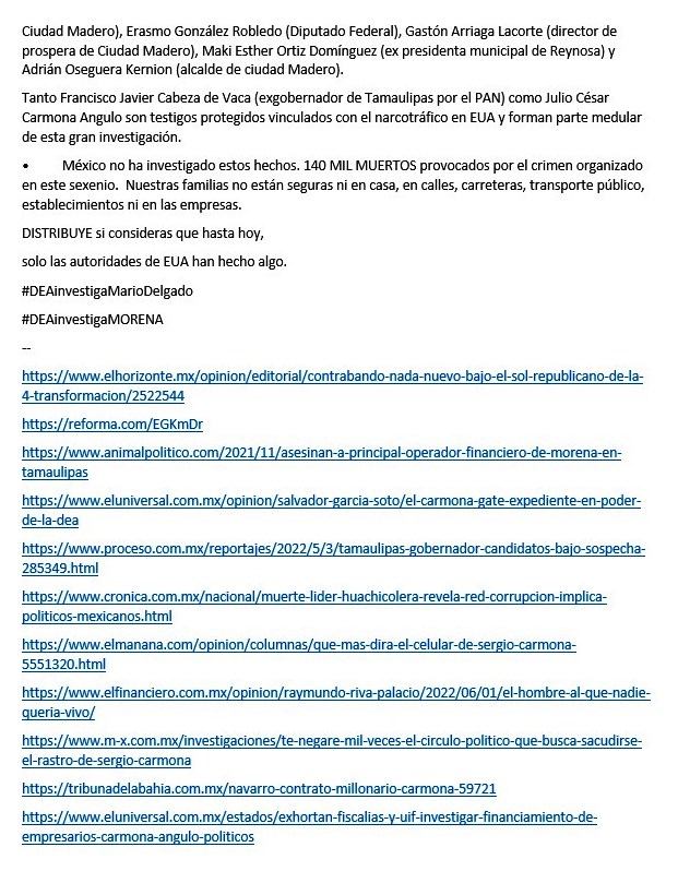 LuisChavarriaE's tweet photo. DEA y FBI investigan por crimen organizado y narcotráfico a
 *MARIO DELGADO CARRILLO* , presidente de MORENA.
(distribuye si consideras que debe ser juzgado) https://t.co/lfjm2qFSpQ