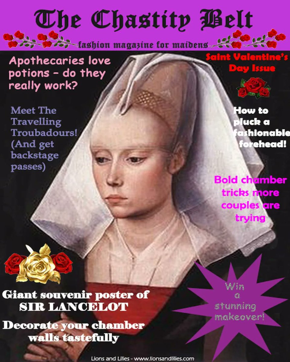 Hair plucking, would you do it on your forehead? The church frowned upon makeup in medieval women. They called it a sinful vanity! Unless your husband sanctioned it, of course. Lions and Lilies latest blog explains this and much more.
 bit.ly/LLChastitybelt…
#medievalmagazine