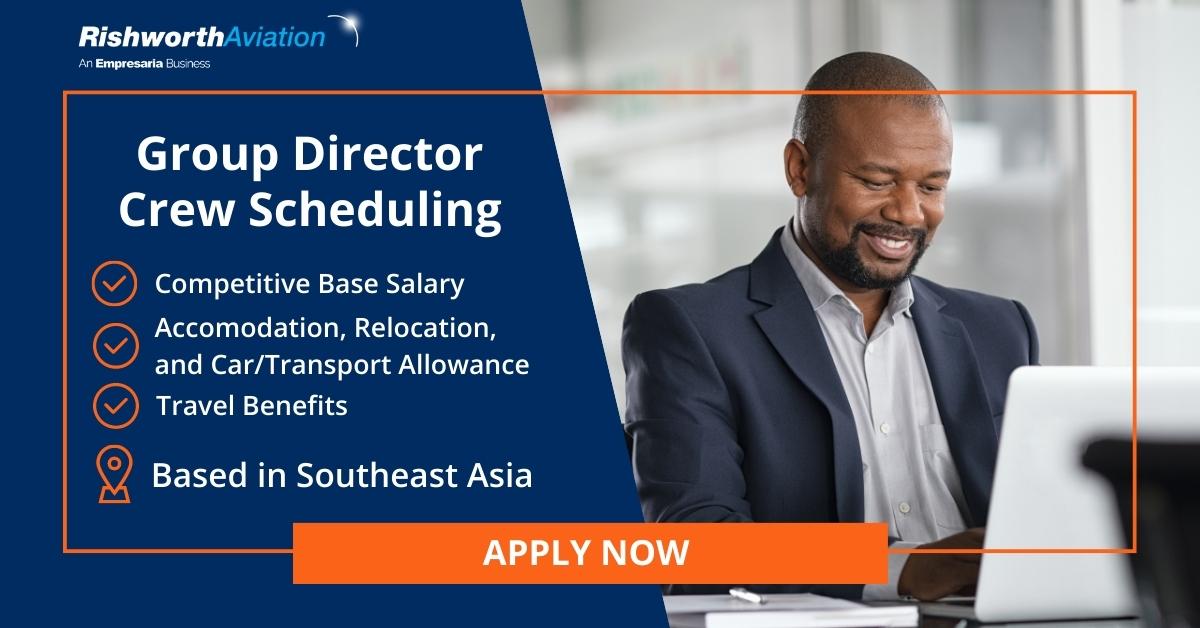 RishworthAV's tweet photo. We have an exciting opportunity for a Group Director - Crew Scheduling to be based in Southeast Asia. APPLY NOW >> https://t.co/OHGV90v6iQ 

#aviation #aviationjobs #executivejobs #executive #director #groupdirector #jobs #hiring https://t.co/mwCNPIVV1v