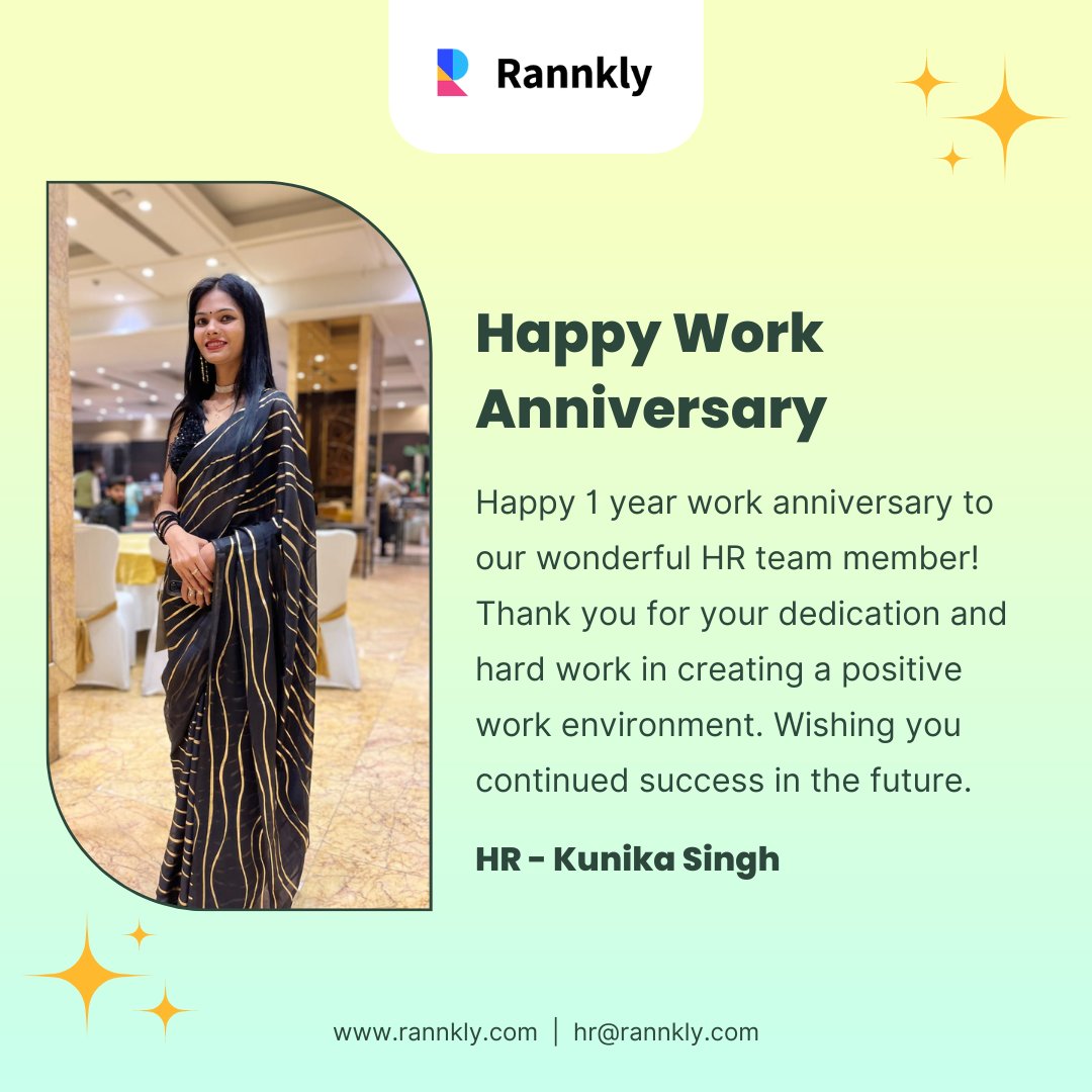 rannkly's tweet photo. One year ago, you joined our team. You've worked hard and accomplished a lot in the past year. We're proud of you and everything you've accomplished. Congratulations on completing your first year with us!
#rannkly #socialmediamanagement #1yearcompletion #workanniversary https://t.co/PLSPn7OgAz