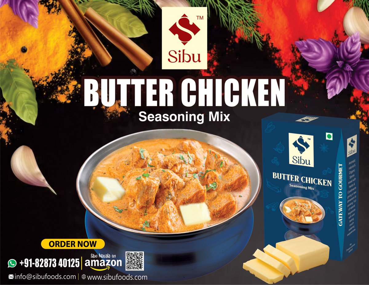 Sibu Spices -- For the spicy side of yours...!!
For Enquiry:- 082873 40125 
#sibuseasoning #sibufoods #cooking #chef #food #sibufoods #mughlaifood #masalas #spices #cuisine #butterchicken #chicken #nonveg #foodie #curry #recipes #viralpost #healthyeating #chefchoice #herbs #india