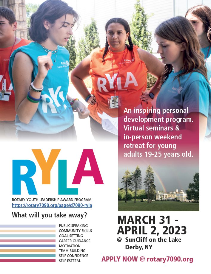 We're Baaack! Calling all 19-25 year olds who want to experience one of the best leadership development programs in all of Canada and America! Learn more:  rotary7090.org/Page/d7090-ryla

#TagtheSpirit #YouthOpportunities #Rotary #ImagineRotary