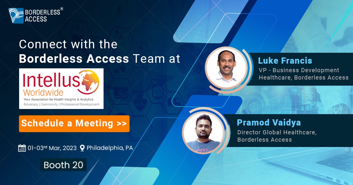 BorderlessXs's tweet photo. Meet Luke Francis (VP Development Healthcare) &amp; Pramod (Director Global Healthcare) at Booth #20 to understand how we help #healthcarebrands to thrive with accurate #businessinsights. 

 To know more: https://t.co/aThd3xDSVo 
#intellusWW #intellusYP #mrx #rxmrx #marketresearch https://t.co/wH08bw5uGR