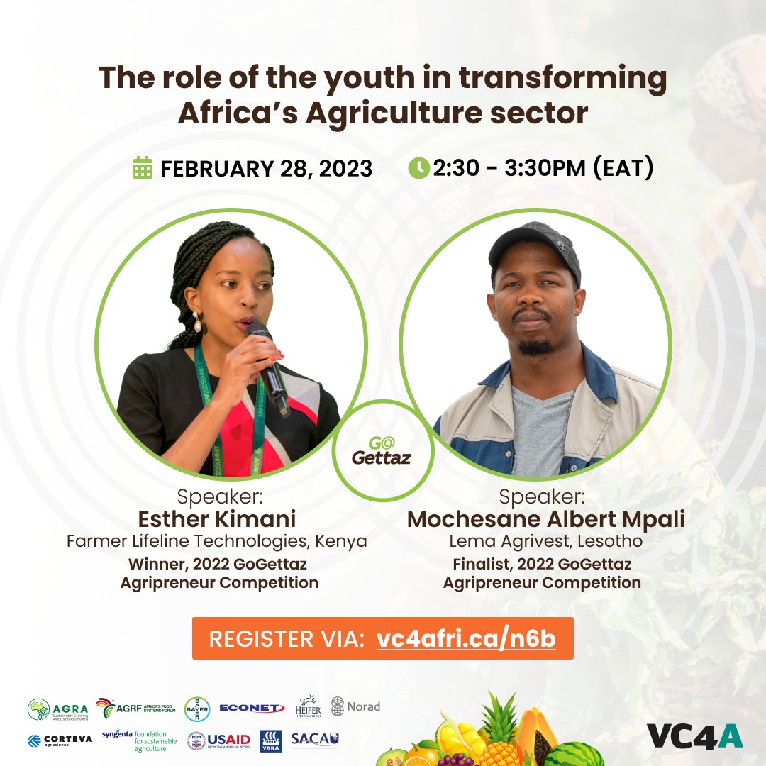 GoGettazAfrica's tweet photo. Happening today!

“The role of the youth in transforming Africa’s Agriculture sector” with our GoGettaz from Kenya and Lesotho.

Register for the event here:  https://t.co/y8roheHA8v

#Youth4Ag #GoGettaz #Agribusiness https://t.co/R5ORFqNpQo