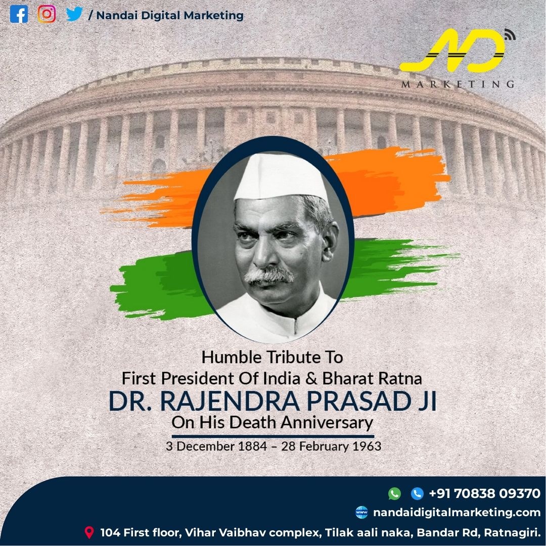 DigitalNandai's tweet photo. “Humble Tribute To First President Of India &amp; Bharat Ratna DR. RAJENDRA PRASAD JI On His Death Anniversary.” 🙏💐💐
    - नंदाई डिजिटल मार्केटिंग

#drrajendraprasad #tribute #nandaidigitalmarketing #ndmarketing #marketingagency #NDmarketing #digitalmarketing https://t.co/iRs4gZnlif