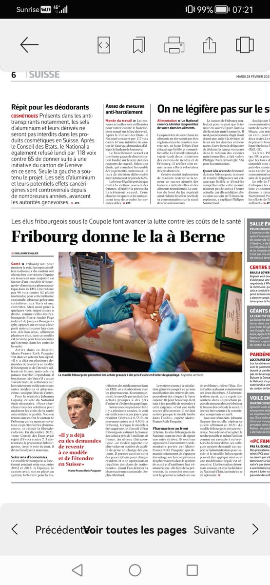 Marie-France Roth Pasquier (@mfrp2010) on Twitter photo Le Conseil national a accepté une initiative du canton de Fribourg demandant de reprendre le modèle d’assistance pharmaceutique dans les EMS qui a fait économiser au canton 3 mios de francs par an jusqu’en 2018. Elle fait écho à mon initiative parlementaire déposée en 2020. Le Conseil national a accepté une initiative du canton de Fribourg demandant de reprendre le modèle d’assistance pharmaceutique dans les EMS qui a fait économiser au canton 3 mios de francs par an jusqu’en 2018. Elle fait écho à mon initiative parlementaire déposée en 2020.